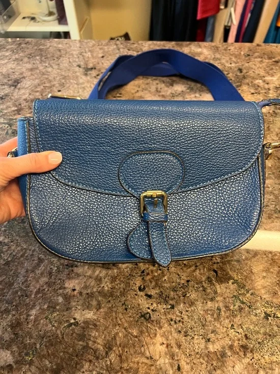 Blue Women's Crossbody Bag - Classic Pebbled Leather Shoulder Bag - Picture 2 of 8
